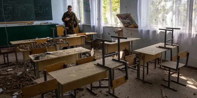 Un'aula di una scuola di Kherson, Ucraina